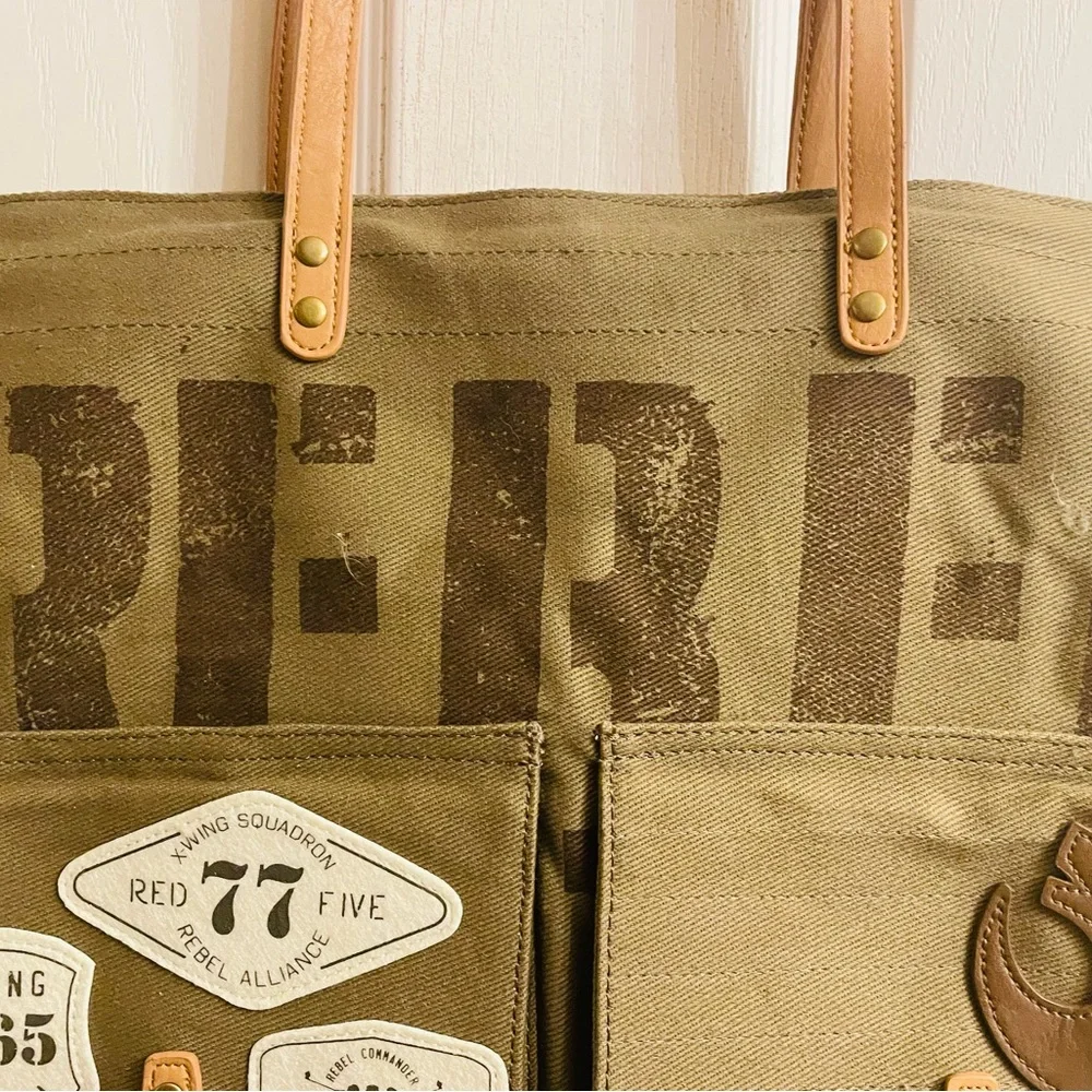 Loungefly Star Wars Rebel Olive Green Canvas Backpack with Brown Accents - Picture 2 of 13